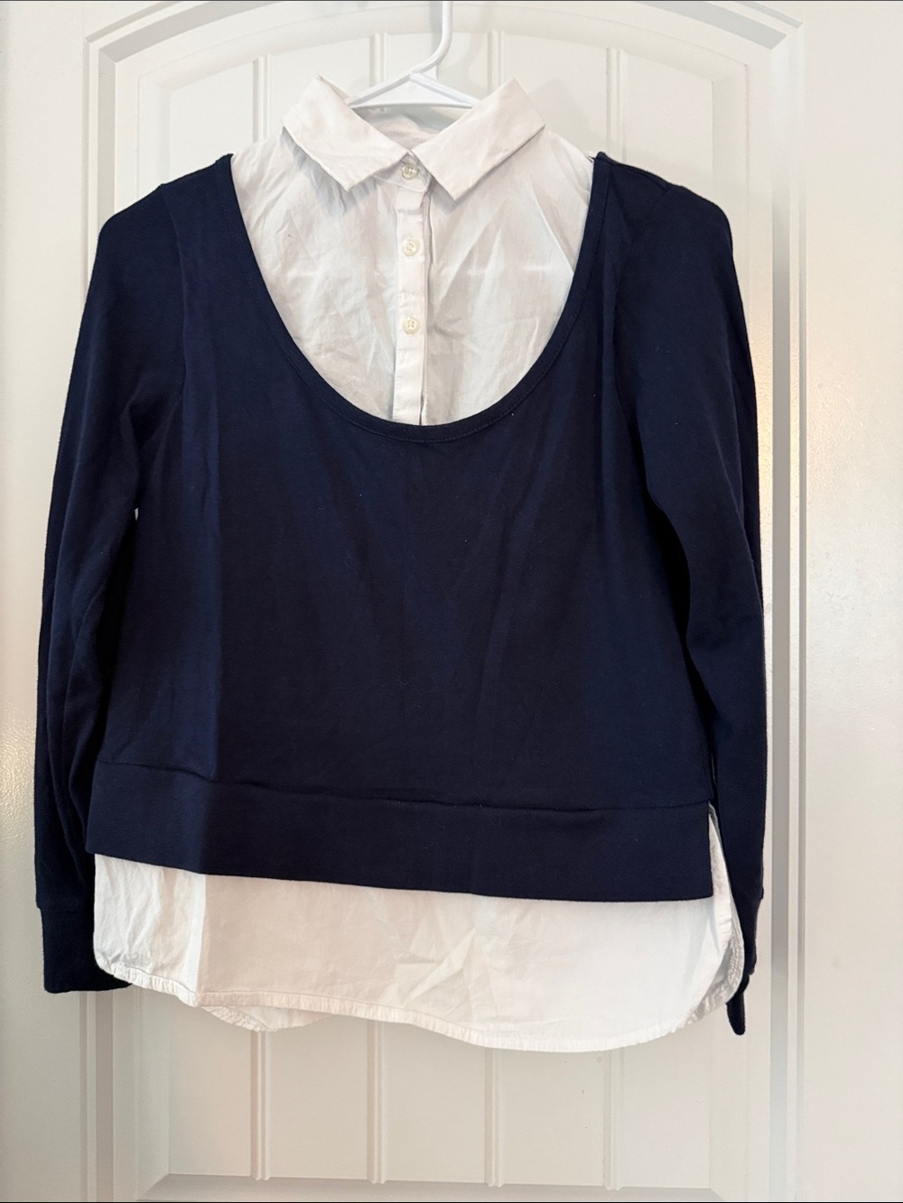 French Toast Navy & White Layered-Look Blouse Top